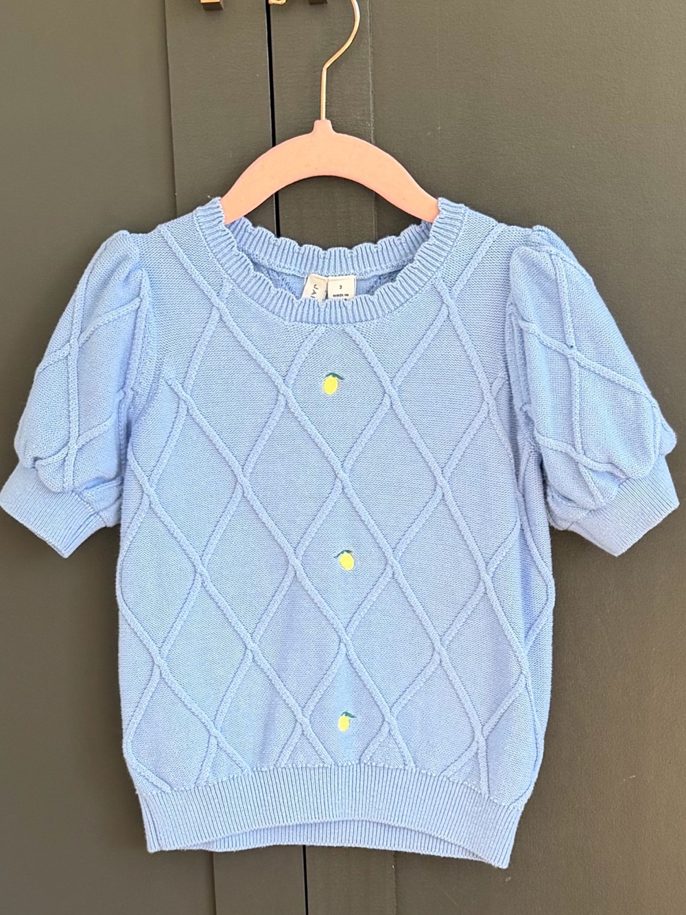 Janie and Jack' Light Blue Knit Short-Sleeve Lemon Sweater Top | 3